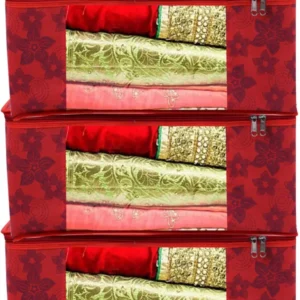 Flower Saree Cover/Cloth Organizer |  (Pack of 3) With Zip
