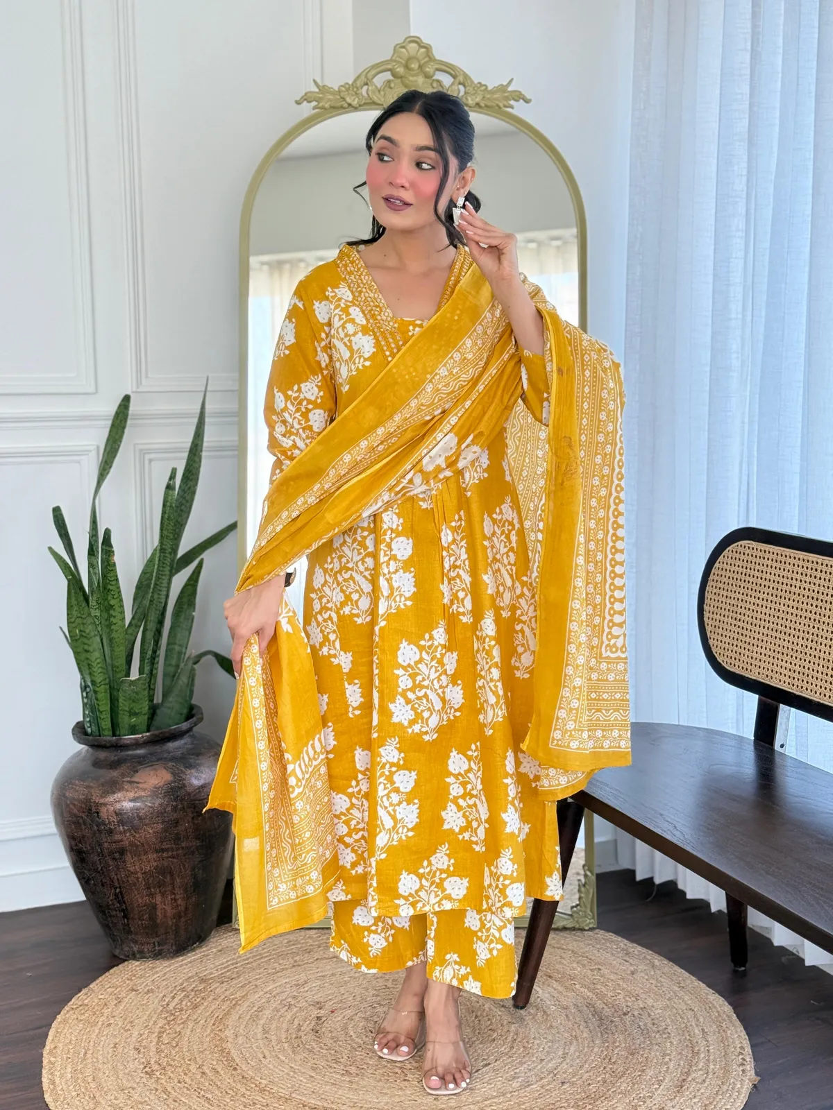 Yellow Pure Cotton Kurta Set for Women
